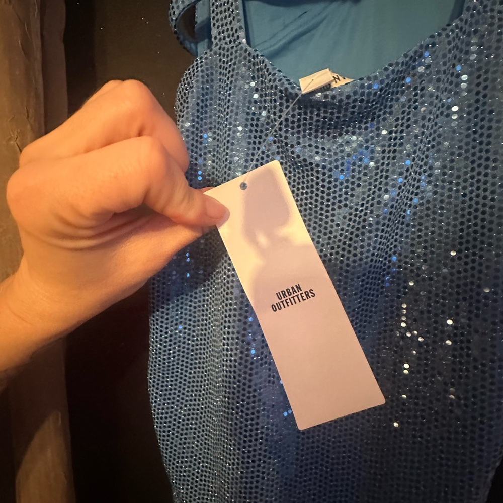 Urban Outfitters Sexy low cut open back Blue Sequin Dress - Picture 9 of 11